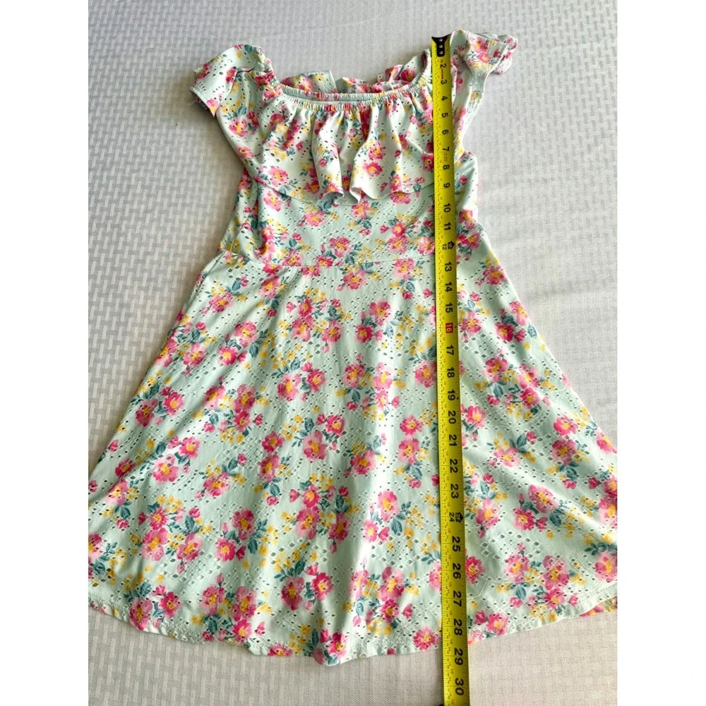 btween Girls Floral Eyelet Ruffle Off Shoulder Dress Mint Green Pink Size 12